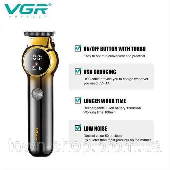 Триммер для бороды и усов VGR V-989 7000 об. Машинка для стрижки, окантовки керамика+сталь. Цвет: черный | Зображення 1
