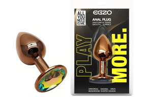 Анальная пробка с кристаллом EGZO - Dark Gold Round Plug Rainbow, size S