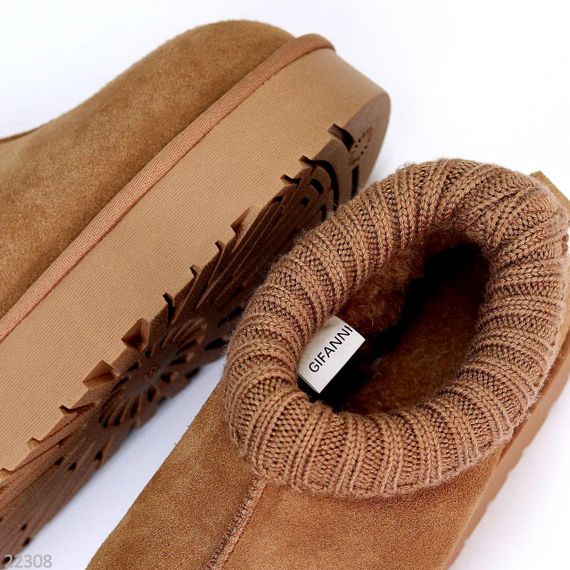 Низкие угги с текстильным манжетом натуральная замша цвет Карамель | Зображення 7