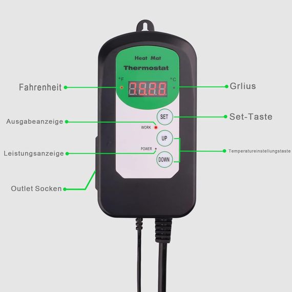 Цифровий термостатний регулятор RIOGOO для пророщування насіння, рослин, рептилій, ферментації, 20–42 °C, терморегулятор | Зображення 2