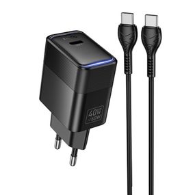 СЗУ Hoco CS113A Lounge PD40W (1USB-C) + кабель Type-C to Type-C Black