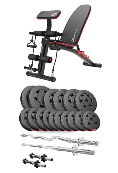 Набір Hop-Sport Premium 75кг з лавою HS-1035, штангами та гантелями