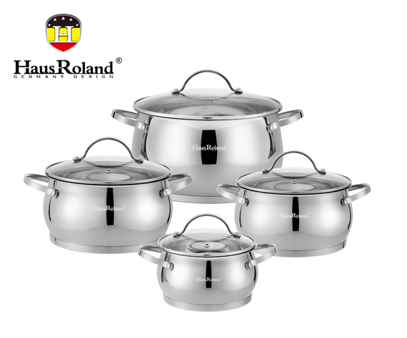 Набор кастрюль Haus Roland HR114-2, 4 шт из нержавеющей стали 1,9/2,7/3,6/6,1 л. Серебристый (HR114-2)