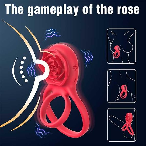 Подвійне рекційне кільце з вібрацією Hgod Rose USB | Зображення 2