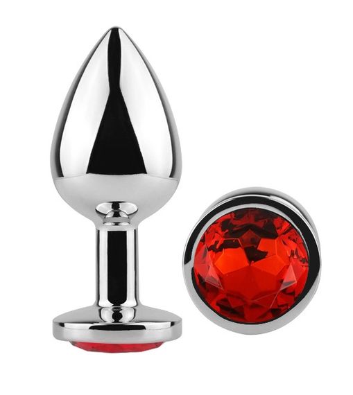 Анальна пробка з кристалом EGZO - Silver Round Plug Red size S Sex Aura | Зображення 1
