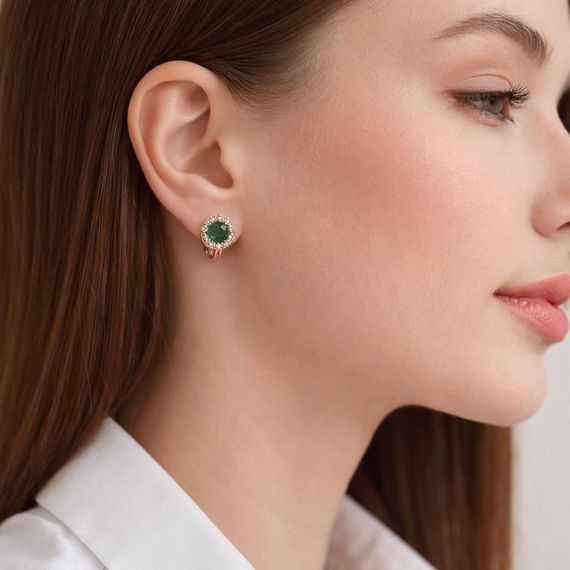 Серьги из красного золота с зелеными фианитами S-0366 | Зображення 3