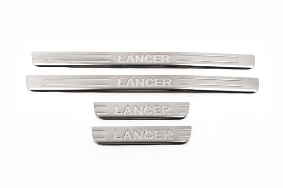 Накладки на пороги OmsaLine (4 шт, нерж) для Mitsubishi Lancer 9 2004-2008 рр | Зображення 3