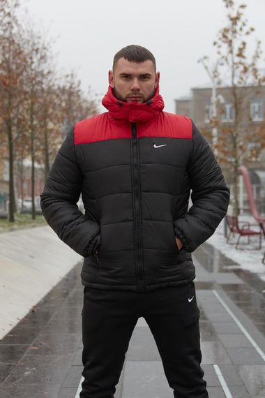 Комплект чоловічий Nike: куртка зимова "Frost" червоно-чорна + штани з тринитки утеплені чорні | Зображення 4