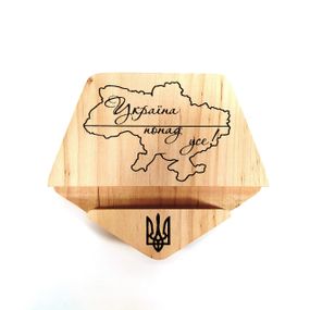 Підставка тримач під смартфон Україна понад усе! 10х12х2 см Майстерня містера Томаса Дерево