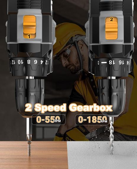 Аккумуляторная дрель, электрическая дрель 21 В, набор комбинированных дрелей 42 Н·м с 2 батареями 2,0 А·ч, пат | Зображення 4