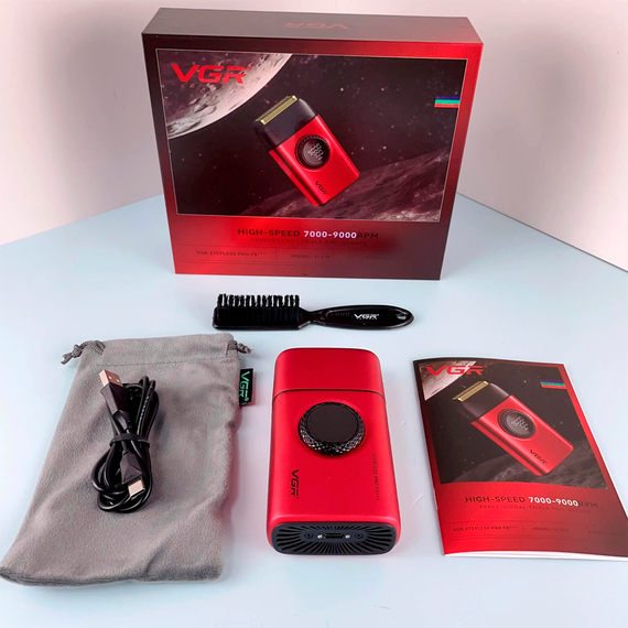 Электробритва VGR V-378 RED шейвер, двойное лезвие, триммер, регулировка мощности, LED дисплей | Зображення 6