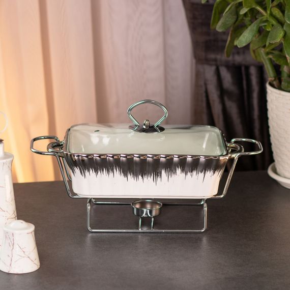 Марміт прямокутний на 1 л порцелянаовий з підігрівом 31×16×11 см HP1019 | Зображення 1