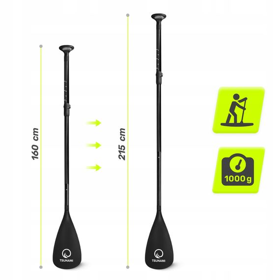 Весло для SUP дошки TSUNAMI 160-215 см регульоване, складне Black (P-5907739316462) | Зображення 4