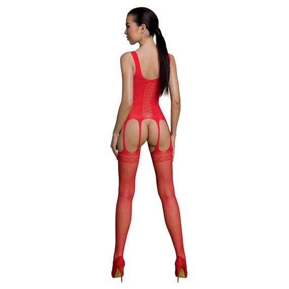 Бодістокінг Passion ECO BS007 red, з доступом, силуетний малюнок, імітація підв’язок | Зображення 1