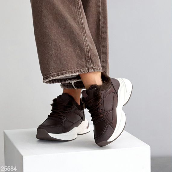 Комбіновані зимові прогулянкові шоколадні кросівки | Зображення 5
