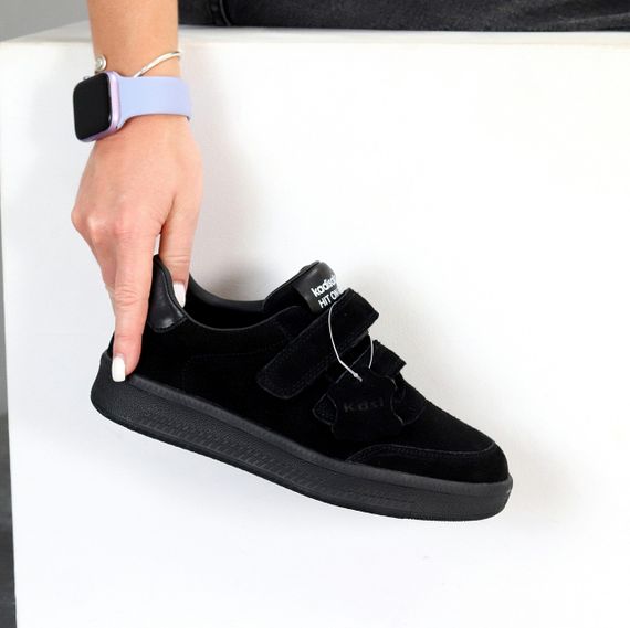 Повсякденні чорні кеди на липучках натуральна замша в асортименті | Зображення 2