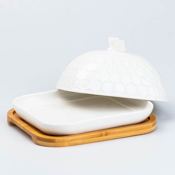 Масленка керамическая  18 х 16 х 11 см на подставке белая | Зображення 3