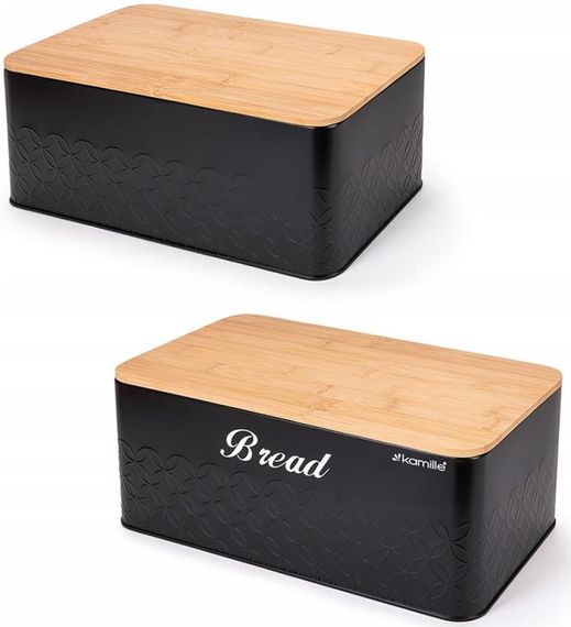Хлібниця Kamille Black&Wood 36х22х20см з дерев'яною кришкою + 3 ємності для зберігання, чорні | Зображення 3