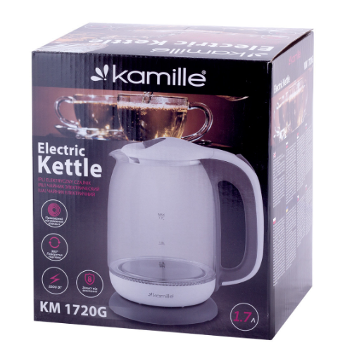 Електрочайник 1,7л 1850-2200W пластик (диск) білий/сірий 1720G KAMILLE | Зображення 5