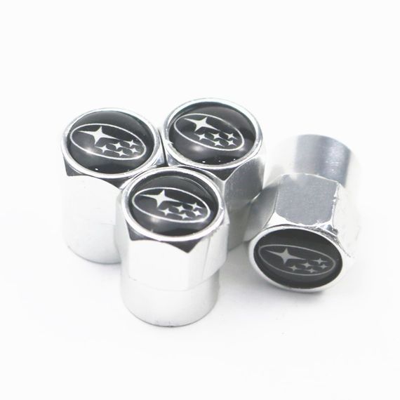 Защитные металлические колпачки Primo на ниппель, золотник автомобильных колес с логотипом Subaru - Silver