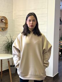 Жіноче тепле худи супер оверсайз подовжений на флісі колір бежевий розмір S/L AtD0034