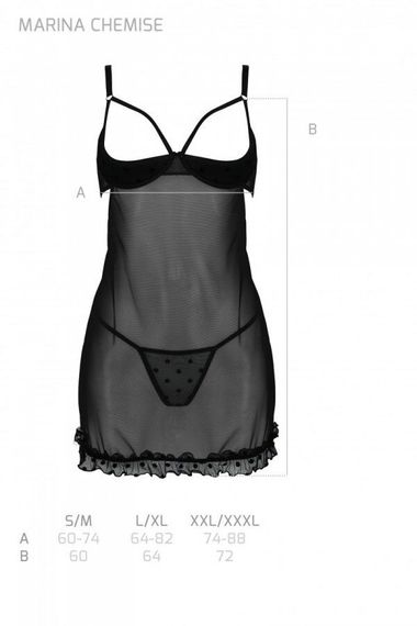 Эротический пеньюар Passion MARINA CHEMISE, XXL/XXXL, black | Зображення 4