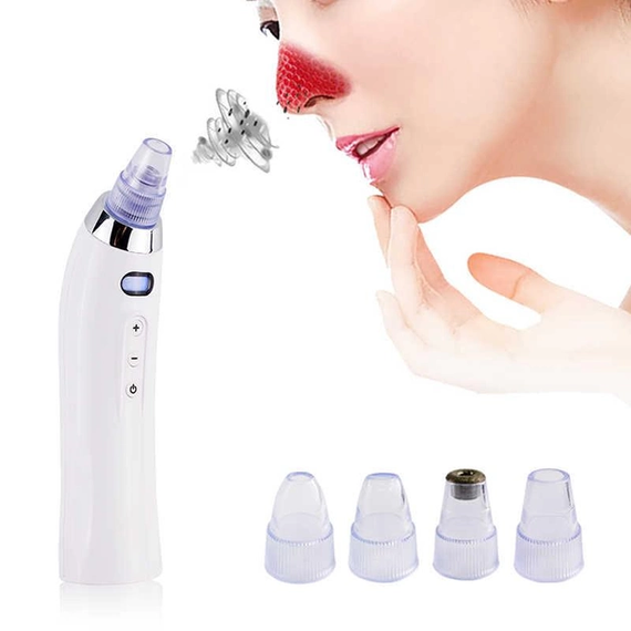 Вакуумний очисник Derma suction DS Vacuum для професійної чистки шкіри та пор обличчя - легкий компактний зручний прилад у використанні + 4 насадки, Білий | Зображення 2