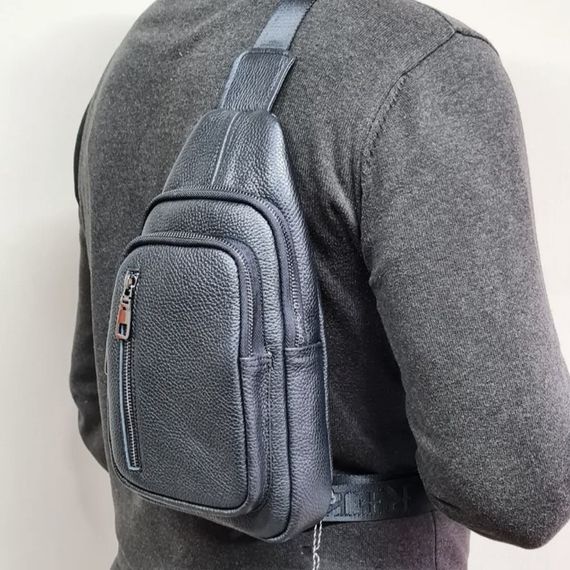 Сумка-слінг чоловіча чорна через плече з натуральної шкіри TIDING BAG 68223 | Зображення 2