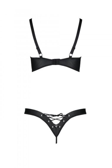 Комплект Passion CELINE BIKINI 2XL/3XL black открытый бра с лентами стринги со шнуровкой, экокожа Sex Aura | Зображення 5