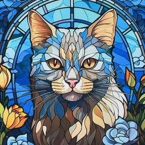 Алмазная мозаика "Сияние белой кошки" DEEX16298 не полная выкладка 30х30 см