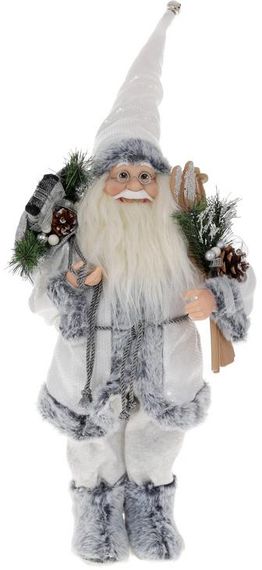 Інтерєрна новорічна фігурка Santa з подарунками та лижами 45см сірий