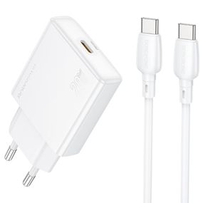 МЗП Borofone BN23 Wish PD20W (1USB-C) + кабель Type-C to Type-C White