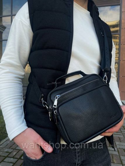 Кожаная  мужская сумка с клапаном Tiding Bag черная из натуральной кожи | Зображення 8
