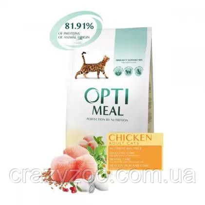Сухой корм для взрослых кошек Optimeal со вкусом курицы 10 кг 4820083905582 | Зображення 1