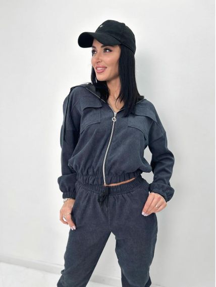 Женский спортивный вельветовый костюм демисезонный на молнии GF07953 цвет графит, размер 50/52 | Зображення 3