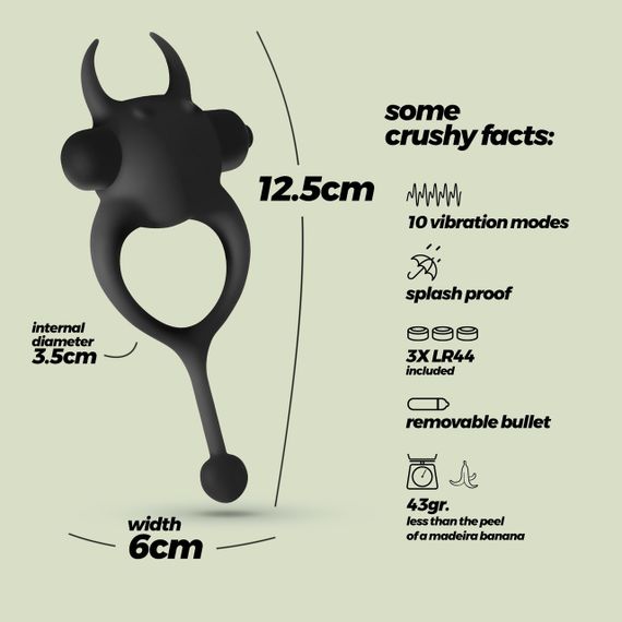 Віброкільце CRUSHIOUS Daemon з ріжками і хвостиком, 10 режимів, чорне Sex Aura | Зображення 5