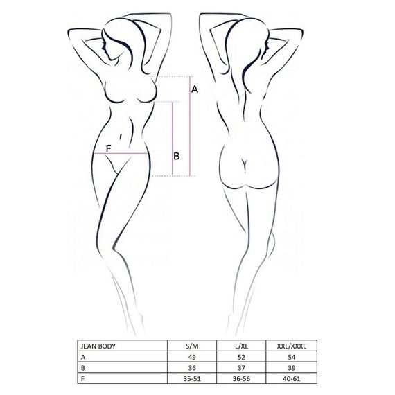 Боді монокіні під латекс Passion JEAN BODY XXL/XXXL, black | Зображення 1