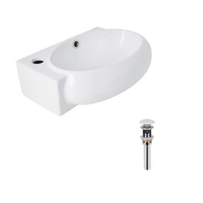 Комплект Qtap Leo: Раковина підвісна овальна ліва 430x285x160 мм White + Донний клапан PU02O