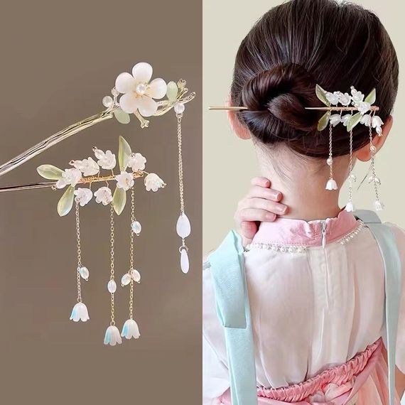 Металлическая китайская палочка для волос "Ландыш" с подвеской 17 см | Зображення 5