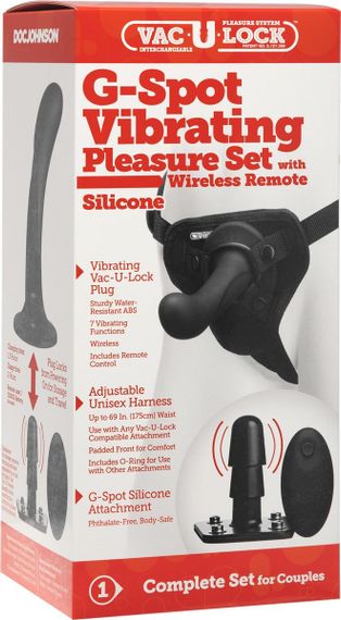 Страпон с вибрирующим адаптером G-Spot Vibrating Pleasure Set с дистанционным пультом, черный Sex Aura | Зображення 1