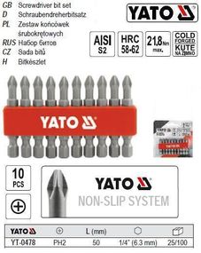 Набор насадка бита PН2 YATO Польща хрестова 1/4" l=50 мм 10 штук YT-0478