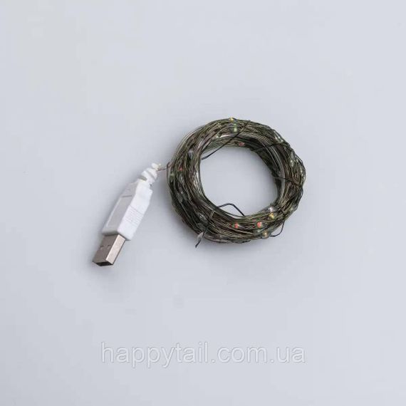 Гирлянда роса 20 метров USB на 200 led светодиодов капля на зеленой проволоке мультиколор USB200L20MGML | Зображення 7