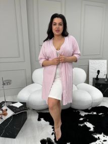 Піжамний рожевий комплект: халат + нічна сорочка  PLUS SIZE