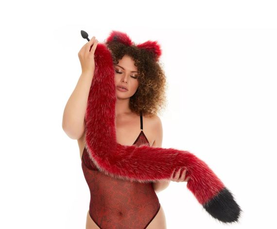 Анальний хутряний хвіст без пробки, Темно-червоний с чорним кінчиком, OKOVA 100 см sexstyle | Зображення 2