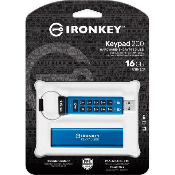 USB флеш накопичувач Kingston 16GB IronKey Keypad 200 Blue USB 3.2 (IKKP200/16GB) | Зображення 5