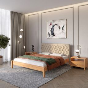 Двоспальне дерев&#039;яне ліжко Mebigrand Венеція ДК Вільха/Аляска 23 (Бежевий) 140х190 см (MBG-5683)