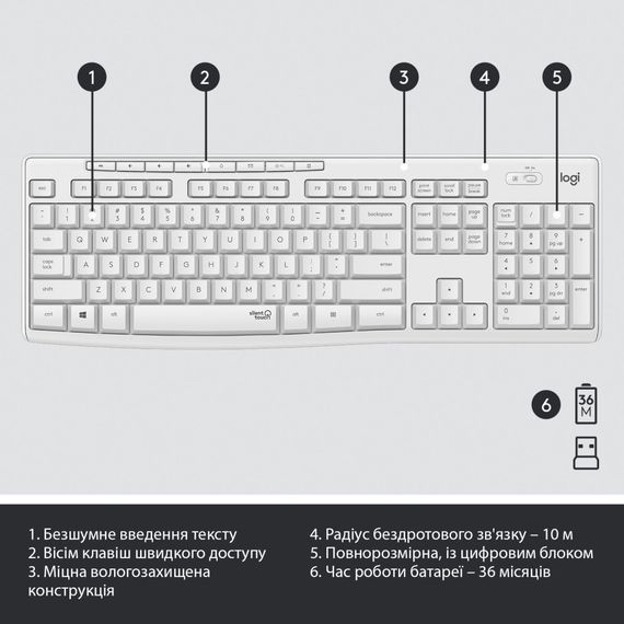 IT набір Logitech MK295 Silent Wireless Combo, US, Off-White (920-009824) | Зображення 5