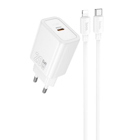 МЗП Hoco N60 Gentle PD20W (1USB-C) + кабель Type-C to Lightning White