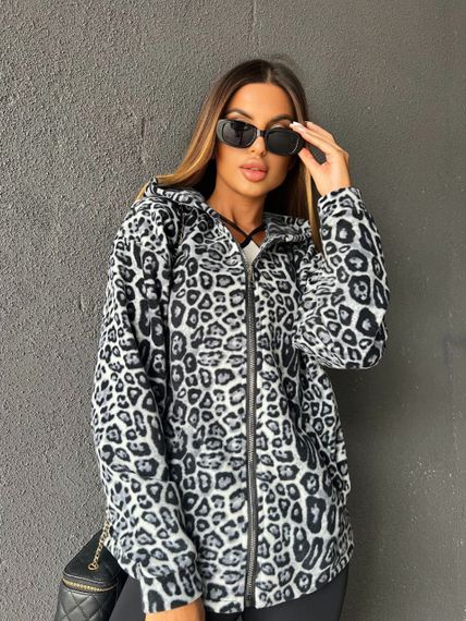 Женская теплая флисовая рубашка леопардовый принт ALI302/1 цвет серый, размер 42/46 | Зображення 2
