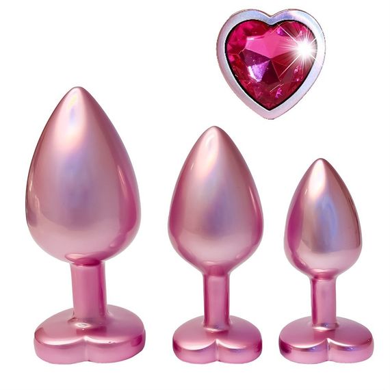 Набор из трёх анальных пробок Dream Toys Gleaming Love, размеры S, M, L, перламутрово-розовый Sex Aura | Зображення 2
